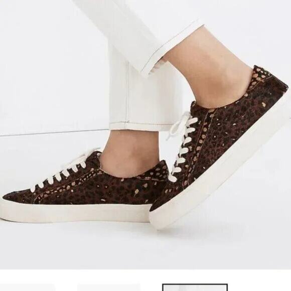 MADEWELL Sidewalk Low-Top Sneakers 8.5 Painted Leopard Colorblock Calf Hair - Picture 1 of 7